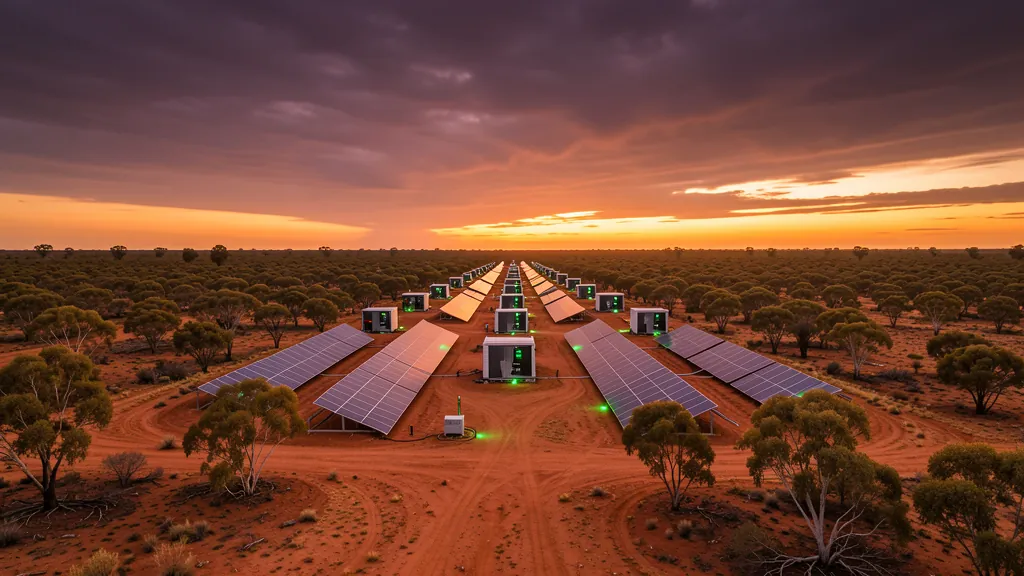 Conceptual solar arrays and modular computing pods across remote Australian land
